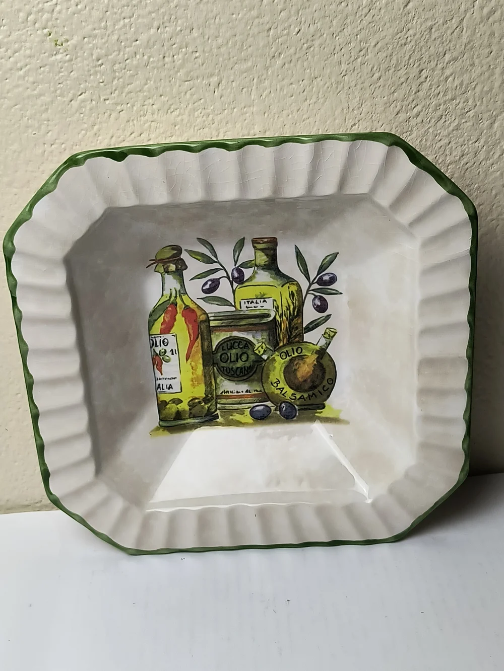 VINTAGE DUE TORRI POTTERY ITALY SALAD BOWLS OIL AND VINEGAR OLIO - Green Trim